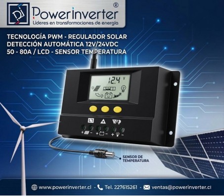REGULADOR SOLAR 12/24VDC 80A LCD